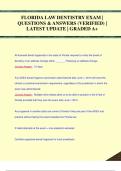 FLORIDA LAW DENTISTRY EXAM |  QUESTIONS & ANSWERS (VERIFIED) |  LATEST UPDATE | GRADED A+FLORIDA LAW DENTISTRY EXAM |  QUESTIONS & ANSWERS (VERIFIED) |  LATEST UPDATE | GRADED A+