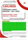 LML4806 ASSIGNMENT 2 MEMO - SEMESTER 1 - 2024 UNISA – DUE DATE: - 15 APRIL 2024 (DETAILED ANSWERS WITH FOOTNOTES AND A BIBLIOGRAPHY - DISTINCTION GUARANTEED!)