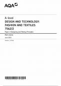 AQA A level DESIGN AND TECHNOLOGY:  FASHION AND TEXTILES PAPER2 MARKSCHEME 7562/2 DESIGNING AND MAKING PRINCIPLES