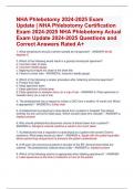 NHA Phlebotomy 2024-2025 Exam Update | NHA Phlebotomy Certification  Exam 2024-2025 NHA Phlebotomy Actual  Exam Update 2024-2025 Questions and  Correct Answers Rated A+