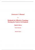 Instructor Manual For Methods for Effective Teaching Meeting the Needs of All Students 8th Edition By Paul Burden, David Byrd (All Chapters, 100% Original Verified, A+ Grade) 