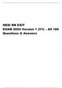 HESI RN EXIT EXAM 2024 Version 1 (V1) – All 160 Questions & Answers