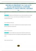 MICHIGAN PROPERTY & CASUALTY  EXAM | QUESTIONS & ANSWERS  (VERIFIED) | LATEST UPDATE | GRADED  A+MICHIGAN PROPERTY & CASUALTY  EXAM | QUESTIONS & ANSWERS  (VERIFIED) | LATEST UPDATE | GRADED  A+