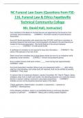 NC Funeral Law Exam (Questions from FSE116, Funeral Law & Ethics Fayetteville Technical Community College Mr. David Hall, Instructor)