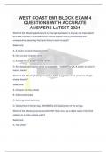 WEST COAST EMT BLOCK EXAM 4 QUESTIONS WITH ACCURATE ANSWERS LATEST 2024