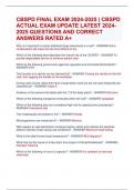 CBSPD FINAL EXAM 2024-2025 | CBSPD  ACTUAL EXAM UPDATE LATEST 2024- 2025 QUESTIONS AND CORRECT  ANSWERS RATED A+