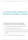 ACCOUNTING CORE 2 WEEK 6 MCQ's QUESTIONS AND CORRECT ANSWERS