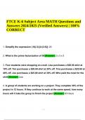 FTCE Subject Area Math Exam Questions With Verified Answers 2024-2025 | 100% Correct & FTCE K-6 Subject Area MATH Questions and Answers 2024/2025 (Verified Answers) | 100% CORRECT