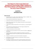 Test Bank For Abnormal Child and Adolescent Psychology DSM-5 Update 8th Edition By Rita Wicks-Nelson (All Chapters, 100% Original Verified, A+ Grade) 