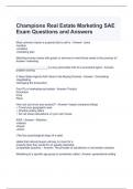 Champions Real Estate Marketing SAE Exam Questions and Answers