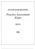 ACCUPLACER READING PRACTICE ASSESSMENT EXAM Q & A 2024