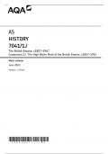 AQA AS HISTORY 7041/1J The British Empire, c1857–1967  Component 1J The High Water Mark of the British Empire, c1857–1914 MARK SCHEME 2023