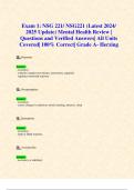 Exam 1: NSG 221/ NSG221 (Latest 2024/ 2025 Update) Mental Health Review | Questions and Verified Answers| All Units Covered| 100% Correct| Grade A- Herzing