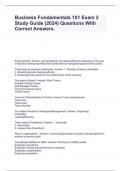 Business Fundamentals 101 Exam 2 Study Guide (2024) Questions With Correct Answers.