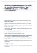 HOSA Nursing Assisting (Study Guide for Nursing Assistant Written Test 2024-2025.) Questions With 100% Correct Answers.