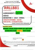 RRLLB81 ASSIGNMENT 1 QUIZ MEMO - SEMESTER 1 - 2024 UNISA – DUE DATE: - 13 MARCH 2024 (DISTINCTION GUARANTEED!)