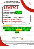 LEV3701 ASSIGNMENT 1 QUIZ MEMO - SEMESTER 1 - 2024 UNISA – DUE DATE: - 20 MARCH 2024 (DISTINCTION GUARANTEED!)