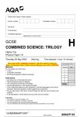 2023 AQA GCSE COMBINED SCIENCE: TRILOGY 8464/P/1H Physics Paper 1H Question Paper & Mark scheme (Merged) June 2023 [VERIFIED]