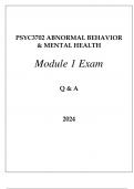 PSYC3702 ABNORMAL BEHAVIOR & MENTAL HEALTH MODULE 1 EXAM Q & A 2024