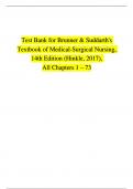 Test Bank for Brunner & Suddarth's Textbook of Medical-Surgical Nursing, 14th Edition (Hinkle, 2017), All Chapters 1 – 73 | 100 % Verified