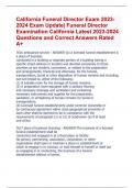 California Funeral Director Exam 2023- 2024 Exam Update| Funeral Director  Examination California Latest 2023-2024 Questions and Correct Answers Rated  A+