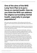 NHS Long Term Plan and Mental Health Exemplar Question 