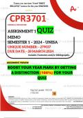 CPR3701 ASSIGNMENT 1 QUIZ MEMO - SEMESTER 1 - 2024 UNISA – DUE DATE: - 28 MARCH 2024 (DISTINCTION GUARANTEED!)