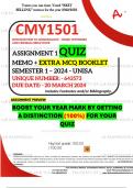 CMY1501 ASSIGNMENT 1 QUIZ MEMO - SEMESTER 1 - 2024 UNISA – DUE DATE: - 20 MARCH 2024 (DISTINCTION GUARANTEED!)