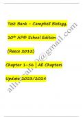 Test bank campbell biology 10th ap school edition reece 2012 chapter 1_56 / All chapters /  Updated 2024 / Rated A+