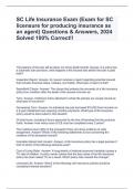 SC Life Insurance Exam (Exam for SC licensure for producing insurance as an agent) Questions & Answers, 2024 Solved 100% Correct!!