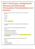 A&P 1 Final Exam, Straighterline Anatomy and Physiology 1, Straighterline A&P 1 Cumulative Final EXAMS WITH 100% CORRECT ANSWERS