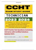 CCHT Practice Test Questions Containing 132 terms with Certified Solutions Updated 2024.  Terms like: Albumin is a test about a patient _______ status - Answer: Nutritional