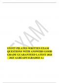 STOTT PILATES WRITTEN EXAM  QUESTIONS WITH ANSWERS GOOD  GRADE GUARANTEED LATEST 2024  – 2025 ALREADY1GRADED A+