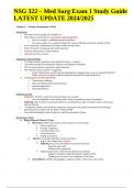 NSG 322 Med Surg Exam Study Guide LATEST UPDATE 2024/2025