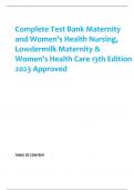 Complete Test Bank Maternity and Women’s Health Nursing, Lowdermilk Maternity & Women’s Health Care 13th Edition 2023 Approved