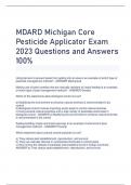 MDARD Michigan Core Pesticide Applicator Exam 2023 TO 2024 Questions and Answers 100%