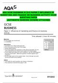 AQA GCSE BUSINESS 8132/2 PAPER 2 INFLUENCE OF MARKETING AND FINANCE ON BUSINESS ACTIVITY EXAM QUESTION PAPER  (AUTHENTIC MARKING SCHEME ATTACHED)