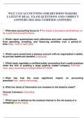 WGU C213 ACCOUNTING FOR DECISION MAKERS LATEST 87 REAL EXAM QUESTIONS AND CORRECT  ANSWERS 2022-2024 (VERIFIED ANSWERS) l 1. What does accounting focus on ?The impact a business's activitieshave on  its overall financial performance 2. Which report sum