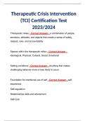 Therapeutic Crisis Training (TCI) Latest 2024 | Answered and Graded A+