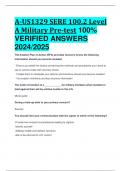 BEST ANSWERS A-US1329 SERE 100.2 Level A Military Pre-test 100%  VERIFIED ANSWERS  2024/2025