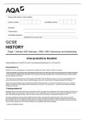 AQA GCSE HISTORY PAPER 1 SECTION A/B GERMANY 1890-1945 DEMOCRACY AND DICTATORSHIP EXAM  (AUTHENTIC MARKING SCHEME ATTACHED) 