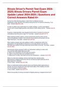 Illinois Driver's Permit Test Exam 2024- 2025| Illinois Drivers Permit Exam  Update Latest 2024-2025 | Questions and  Correct Answers Rated A+