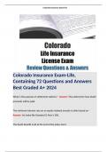 Colorado Insurance Exam-Life, Containing 72 Questions and Answers Best Graded A+ 2024.