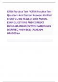 CFRN Practice Test / CFRN Practice Test  Questions And Correct Answers Verified STUDY GUIDE NEWEST 2024 ACTUAL  EXAM QUESTIONS AND CORRECT  DETAILED ANSWERS WITH RATIONALES  (VERIFIED ANSWERS) |ALREADY  GRADED A+