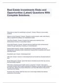 Real Estate Investments Risks and Opportunities (Latest) Questions With Complete Solutions.