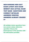 NGN NURSING HESI EXIT  EXAM LATEST 2024 EXAM  NEWEST 2024 ACTUAL EXAM  TEST BANK QUESTIONS AND  CORRECT DETAILED  ANSWERS VERIFIED  ANSWERS ALREADY GRADED  A+