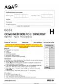 2023 AQA GCSE COMBINED SCIENCE: SYNERGY 8465/3H Higher Tier Paper 3 Physical Sciences Question Paper & Mark scheme (Merged) June 2023 [VERIFIED