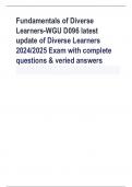 Fundamentals of Diverse Learners WGU D096 latest update of Diverse Learners 2024/2025 Exam with complete questions & veried answers