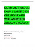 MGMT 200 (PURDUE)  EXAM 1 LATEST 2024  QUESTIONS WITH  WELL ANSWERED  ALREADY GRADED A+