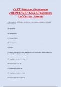 CLEP American Government  FREQUENTLY TESTED Questions  And Correct Answers